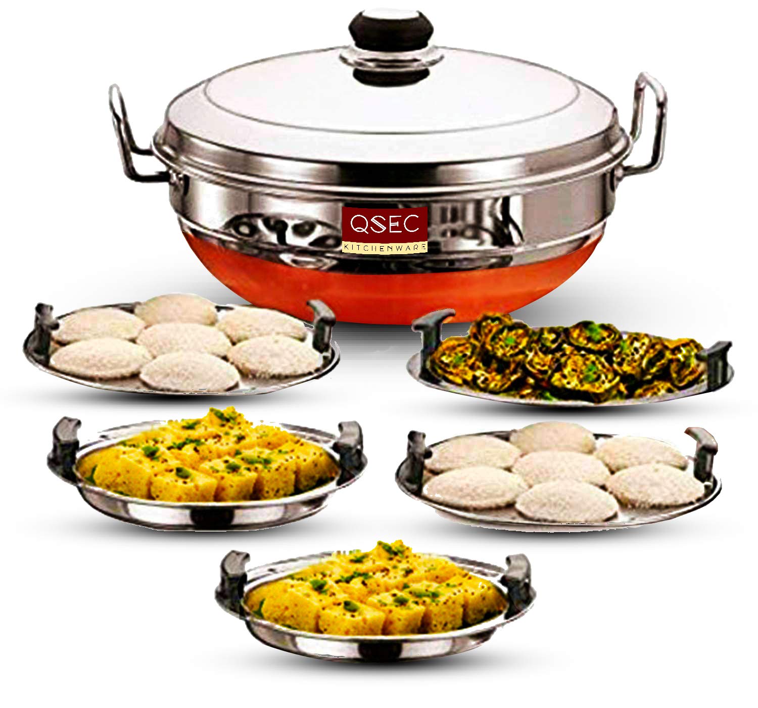 QSEC Stainless Steel Idli Cooker with Lid and Steamer