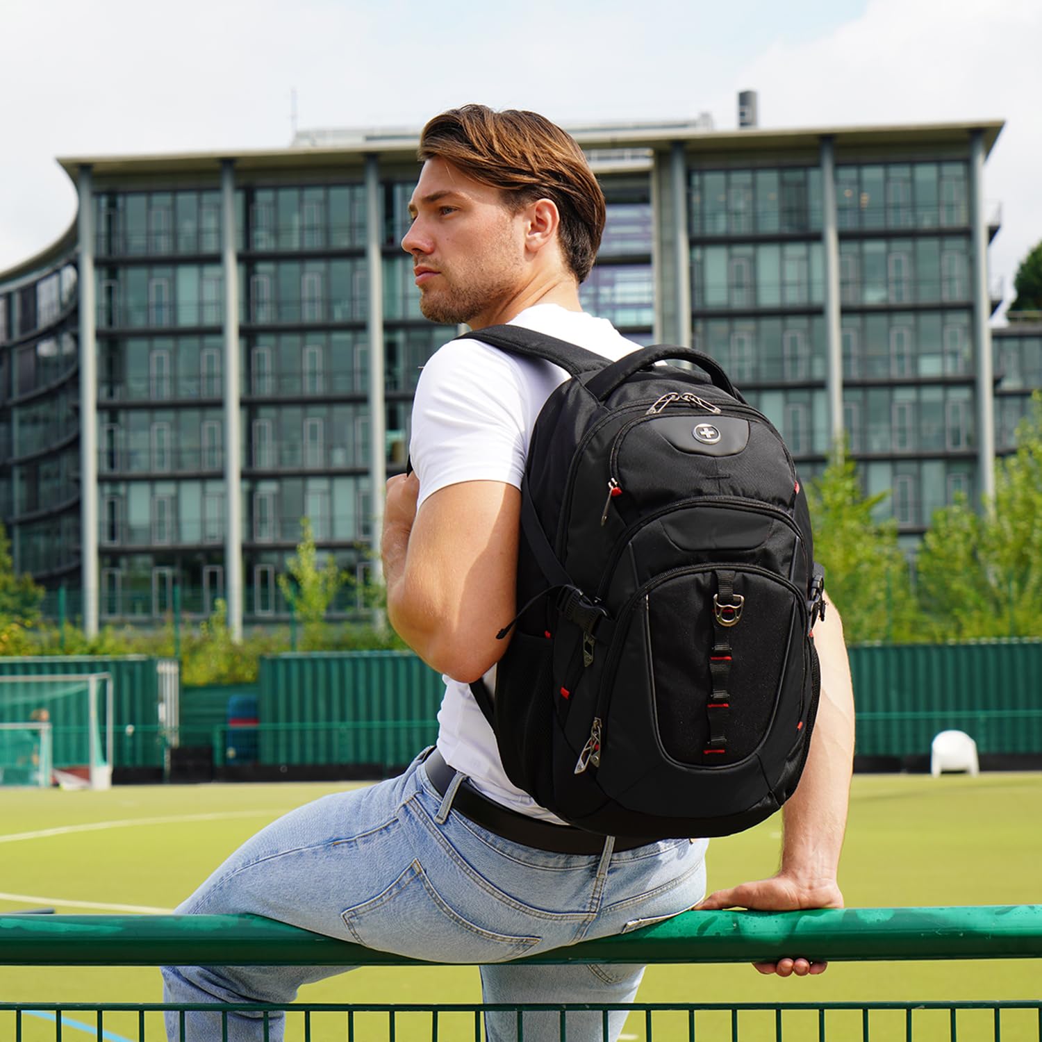 Swissdigital Swissdigital Design Laptop Backpack with USB Charging Port, Travel Backpack Fits 15.6 inches Computer, 31L College School Backpack for Men, Black | SD803-01