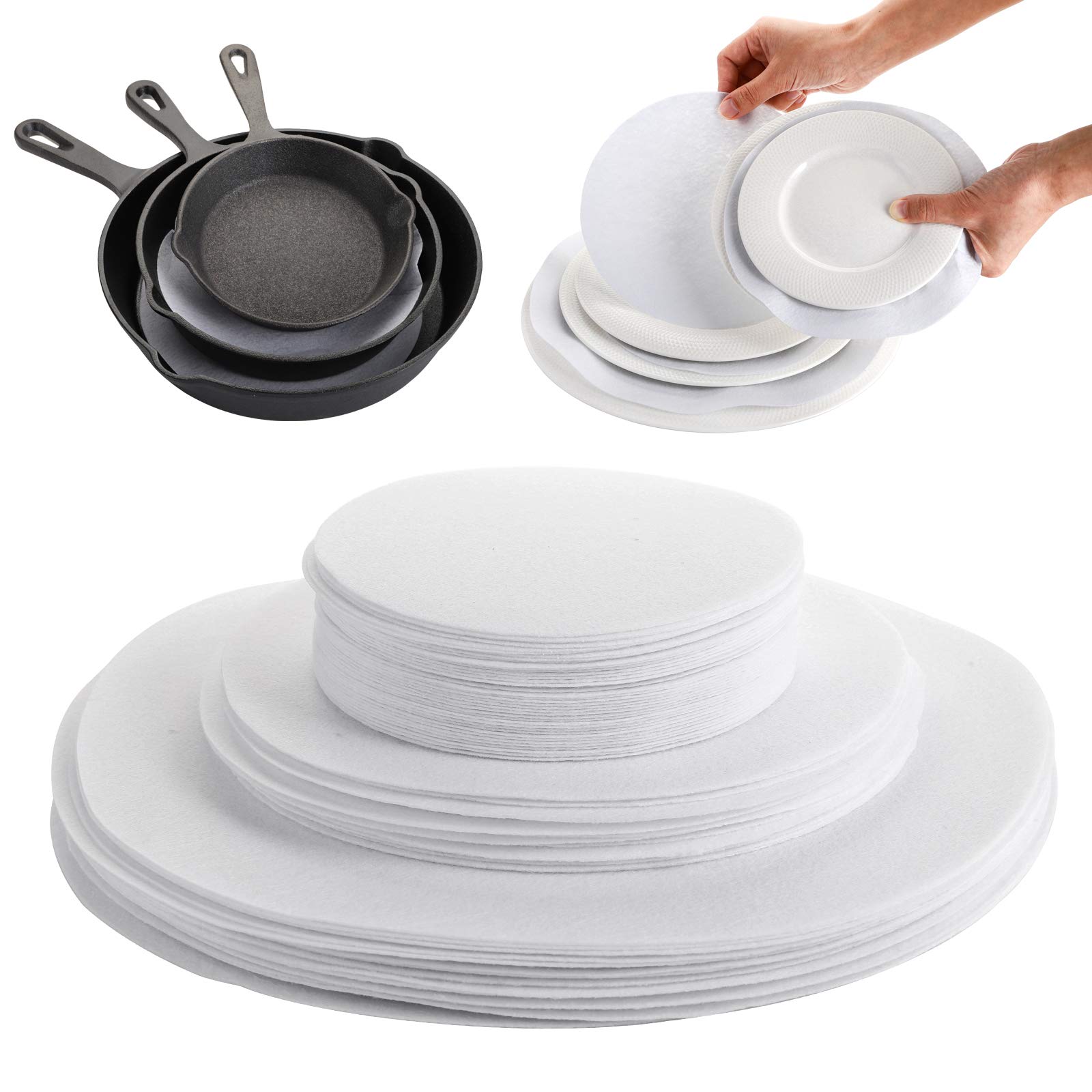 Jucoan 80 Pack Thick Felt Plate Dividers, 3 Sizes Round China Dish Storage Protectors Separators for Packing Stacking Procelain Plate Dish Dinnerware