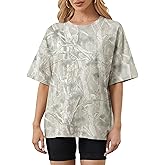 MSBESYOR Camo Shirt for Women Maple Leaf Print Short Sleeve Crewneck T-Shirts Summer Oversized Tee Shirts Streetwear