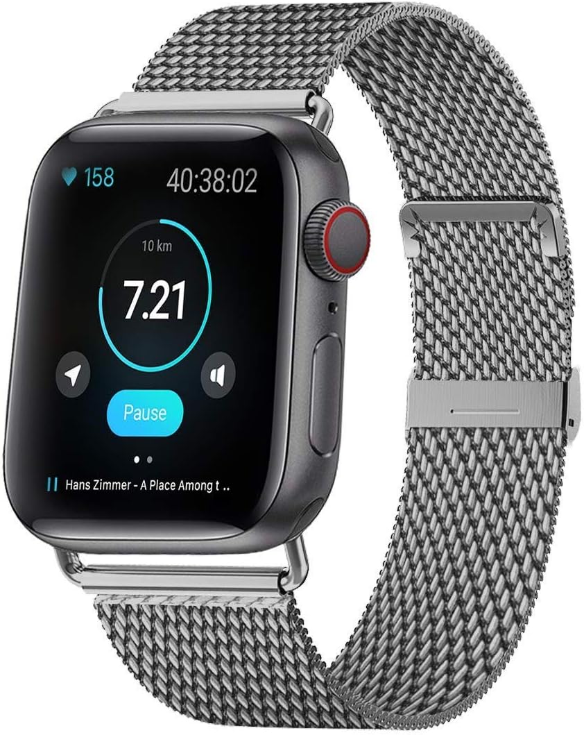 HILIMNY Compatible for Apple Watch Strap 38mm 40mm 42mm 44mm, Stainless Steel Mesh Sport Wristband Loop with Strong Magnetic Closure Strap Adjustable Magnet Clasp for iWatch Series 1, 2, 3, 4, 5