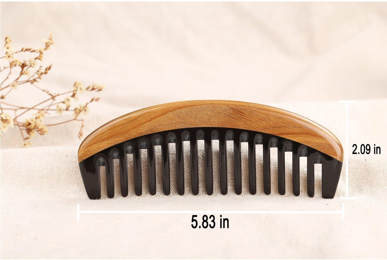 LWBTOSEE Wide Tooth Handcrafted Neem Wood Comb and Fine Tooth Wood Comb,Green Sandalwood Anti Static Detangling Horn Comb for Women Men And Girls,Hair Comb for Thick Curly And Wavy Hair - Image 3