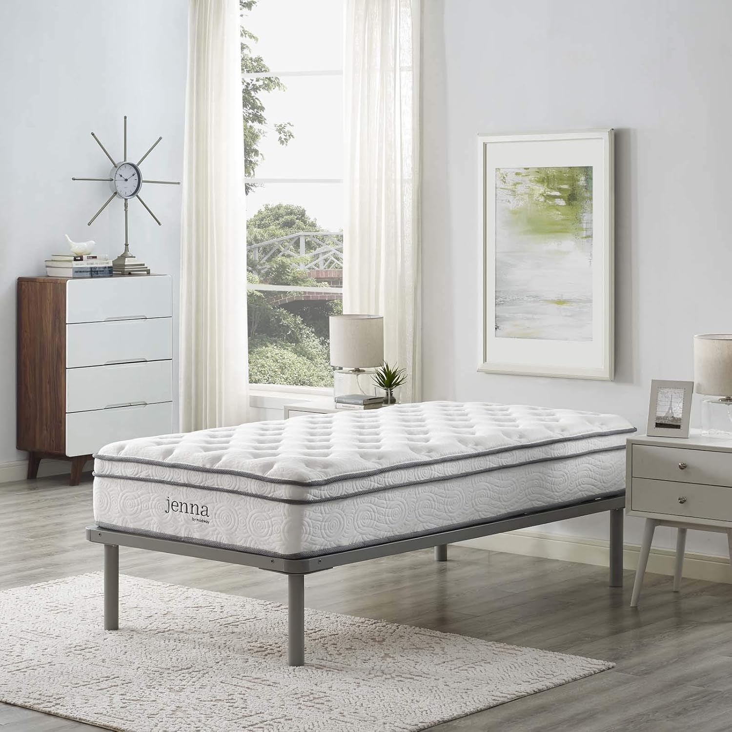 Modway Jenna 10” Twin Innerspring Mattress Quality Quilted Pillow Top-Individually Encased Pocket Coils-10-Year Warranty, Twin: Furniture & Decor