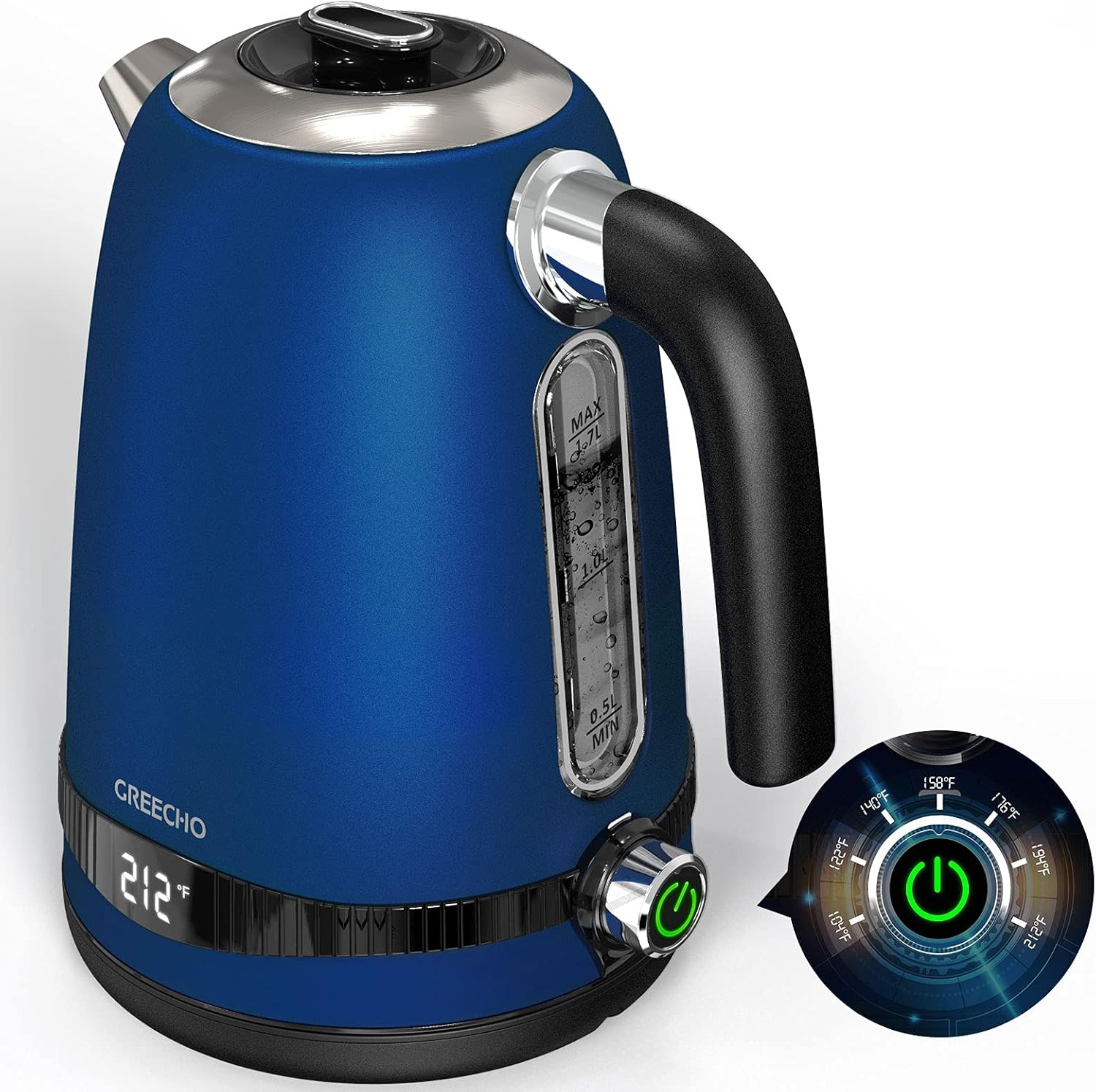 GREECHO Electric Kettle Temperature Control, 1.7L Hot Water Kettle with LED Display & 7 Heat Settings (Boil & Keep Warm), 304 Stainless Steel Tea Kettle Offers Overheat & Boil-Dry Protection (1100W)