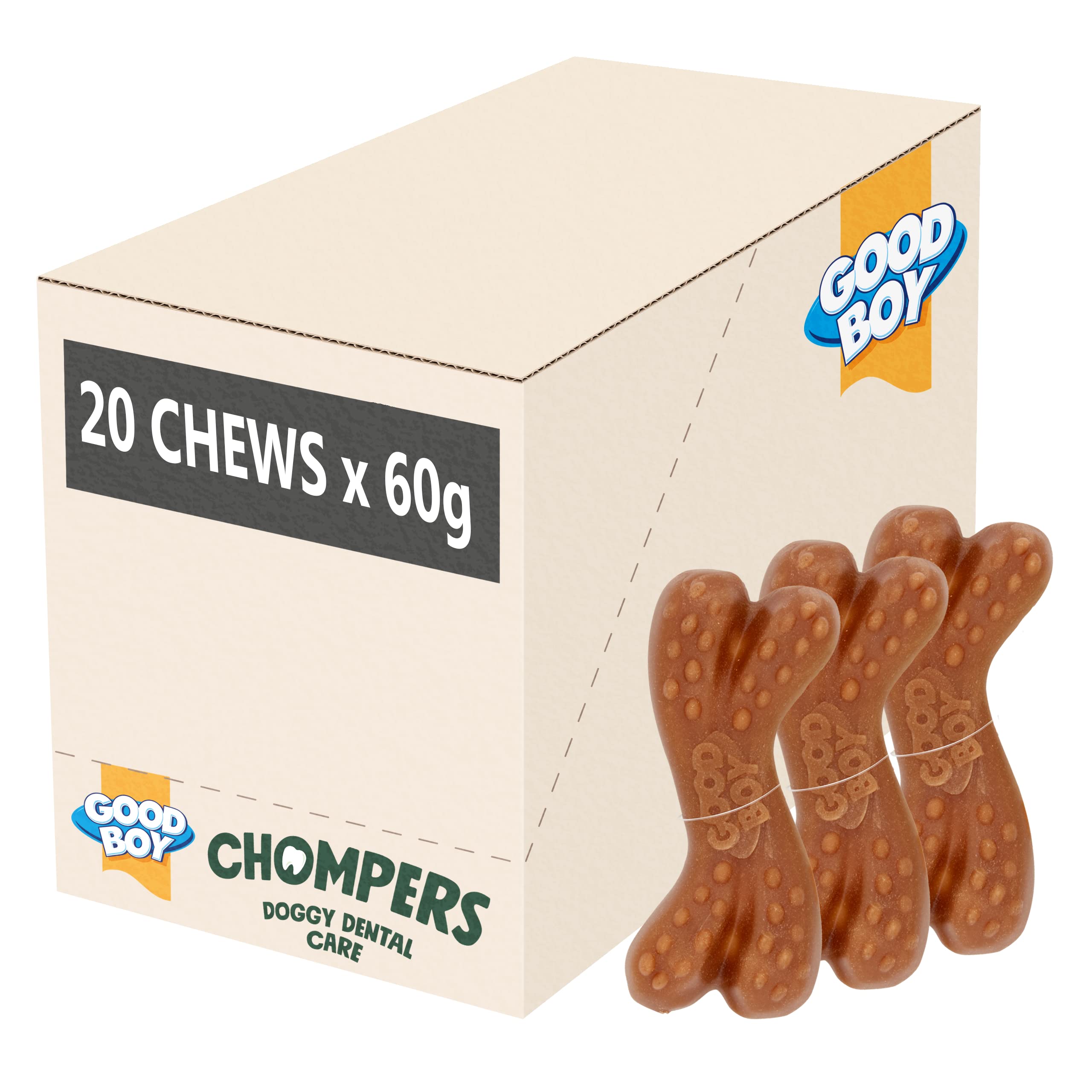 Good Boy Chompers Bone - Natural Dog Treats - Low Fat Dental Stick - Bulk Box - 20 Pieces