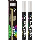TFIVE White Liquid Chalk Markers, 2 Pack Erasable Chalkboard Markers | Round &amp; Chisel Reversible Tip, Bright Color, Non Toxic, Easy To Use, Chalk Marker for Blackboard, Sign, Window, Mirror, Glass