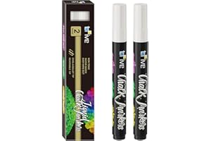TFIVE White Liquid Chalk Markers - 2 Pack Bright Colors Erasable Chalk Marker Pens, Reversible Tip, Non-Toxic, for Chalkboards, Signs, Glass, Easy to use Chalk markers TF800