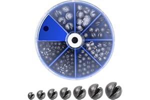 Kioiner 106 Pcs Fishing Weights Sinkers Kit, 7 Sizes Split Shot Fishing Sinkers, Round Removable Split Shot Fishing Weight wi
