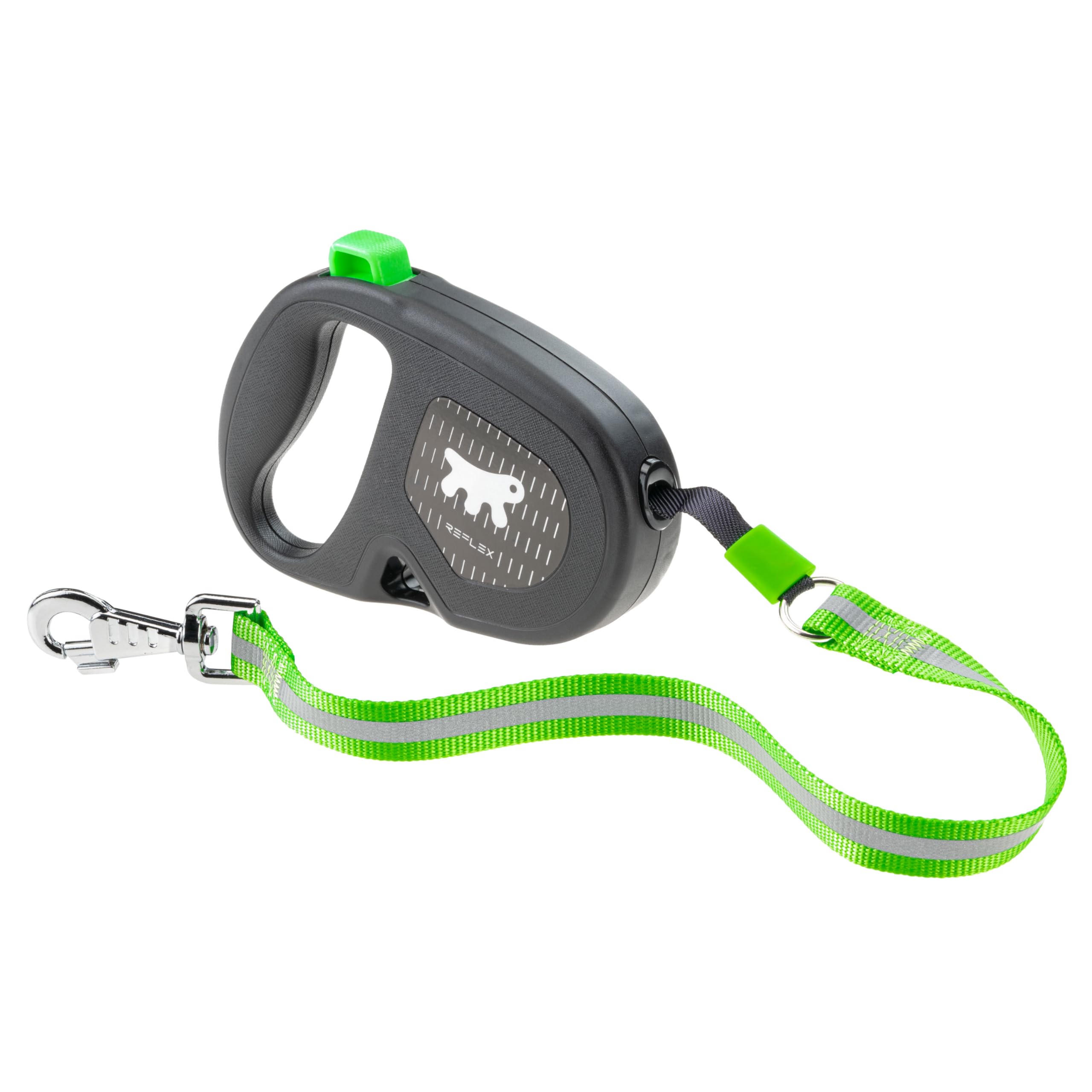 Ferplast FLIPPY ONE REFLEX Reflective Extendable Dog Lead - Evening Walks - Bag Holder - Lock & Release Button - Ergonomic Design - Tape - Max 50 Kg - 5m, Green