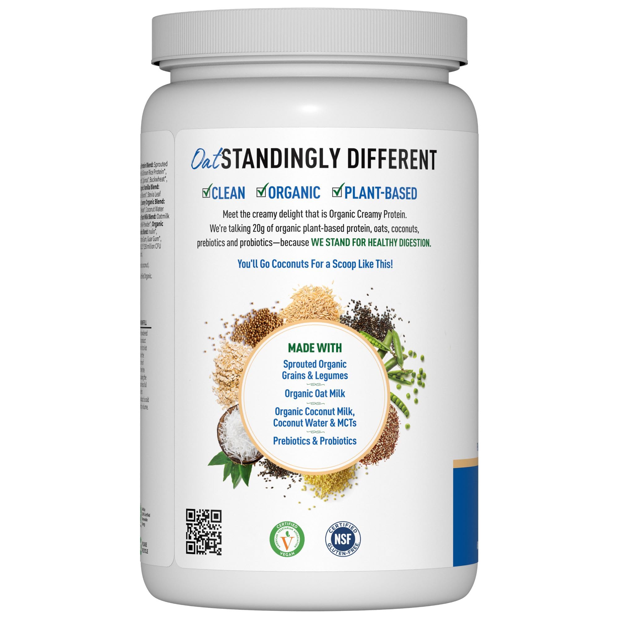 Garden of Life Creamy Vanilla Cookie Protein Powder + Oatmilk 20g Organic Vegan Plant Based Protein, Coconut Water, MCTs, Sprouted Grains, Prebiotics, Probiotics – Non-GMO, Gluten-Free, 1.90 LB