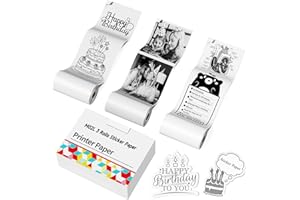 MANDIZZA T02 Black on White Sticker Paper Compatible with Memoking, Memoqueen, Ponek,Phomemo T02 Pocket Printer, 1.96" x 11.4' (50mmx3.5mm),3 Rolls,for Study Notes, Journal, Stickers