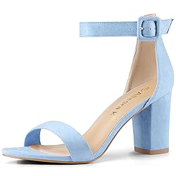 Allegra K Women's High Chunky Heel Ankle Strap Sky