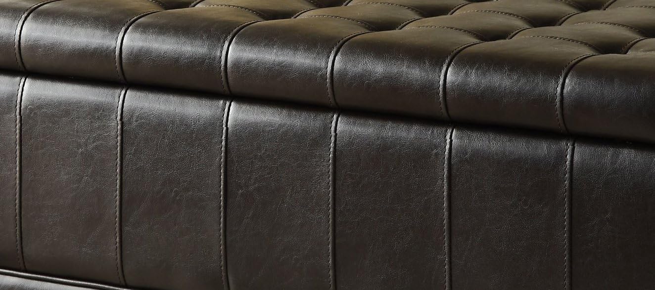 Homelegance Faux Leather Lift Top Storage Bench with Tufted Accents, Dark Brown: Kitchen & Dining