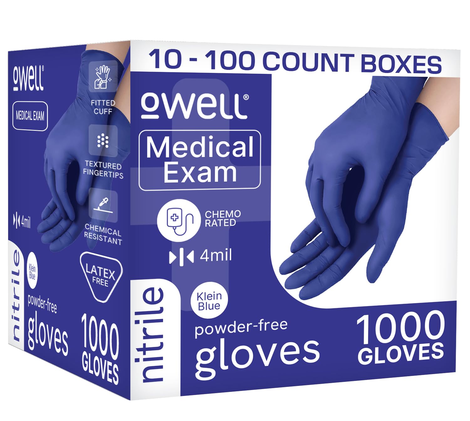 OWELL® Blue Medical Exam Nitrile Gloves X-Small – 1000 Count Bulk Case | 4mil Powder-Free Latex-Free Blue Disposable Gloves | Chemo Rated, Chemical Resistant | Medical, Dental, Lab, First Aid & EMS Image