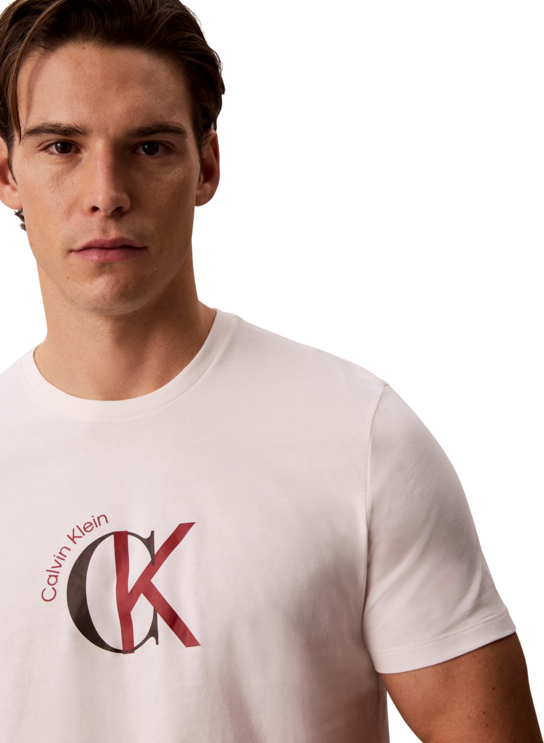 Calvin Klein Herren SS 30S WHSL CKJ 2TONE CK Graphic LV14RE829G Graphic Tees, Weiß (White Greige), L, Weiß (White Greige), L 2