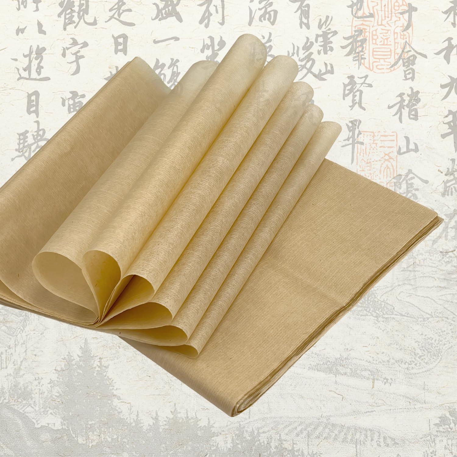 Photo 1 of Antique Rice Paper, Cicada Wing Texture - Bamboo Pulp Handmade Craft Paper, Semi-Raw for Chinese Calligraphy, Ink Painting & Art Projects (9.4x15.7 Inch)