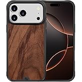 Belemay Real Walnut Wood Case for iPhone 17 Pro Max, Compatible with MagSafe Camera Control Button, Natural Grain Premium Feel, Grippy TPU Bumper with Air-Cushioned Corners, Metal Buttons, 6.9" Walnut
