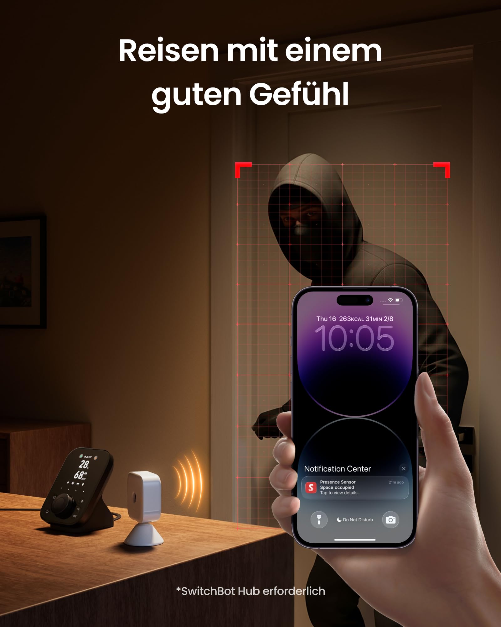 SwitchBot mmWave Bewegungssensor, Präsenzmelder für Smart Home Licht- & Gerätesteuerung, Dynamische Überwachung & Sicherheitsalarm, Alexa HomeKit & Apple Home über Hub, 2 Jahre Batterie 8