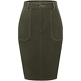 Belle Poque Women's Denim Skirt Stretchy High Waisted Below Knee Length Jean Skirt with Pockets Spring Summer Trendy 2026