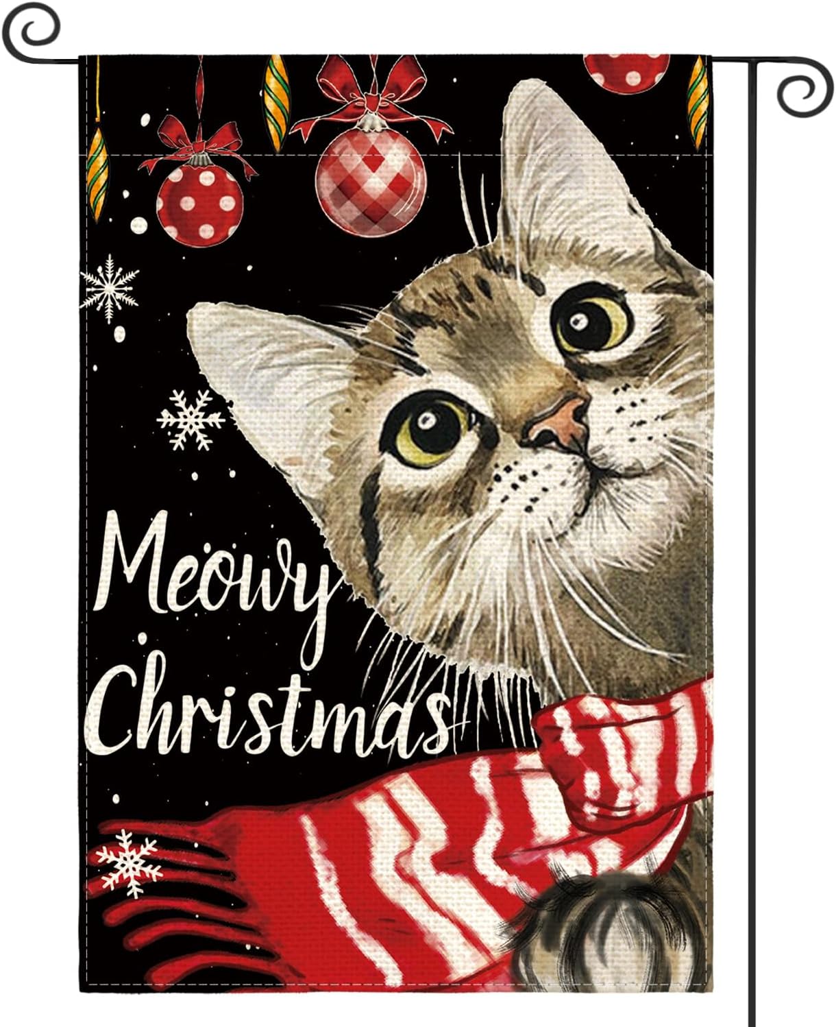 Flags - AVOIN colorlife Meowy Christmas Cat Snowflake Garden Flag Double Sided, Winter Holiday Yard Outdoor Decorative Flag 12x18 Inch