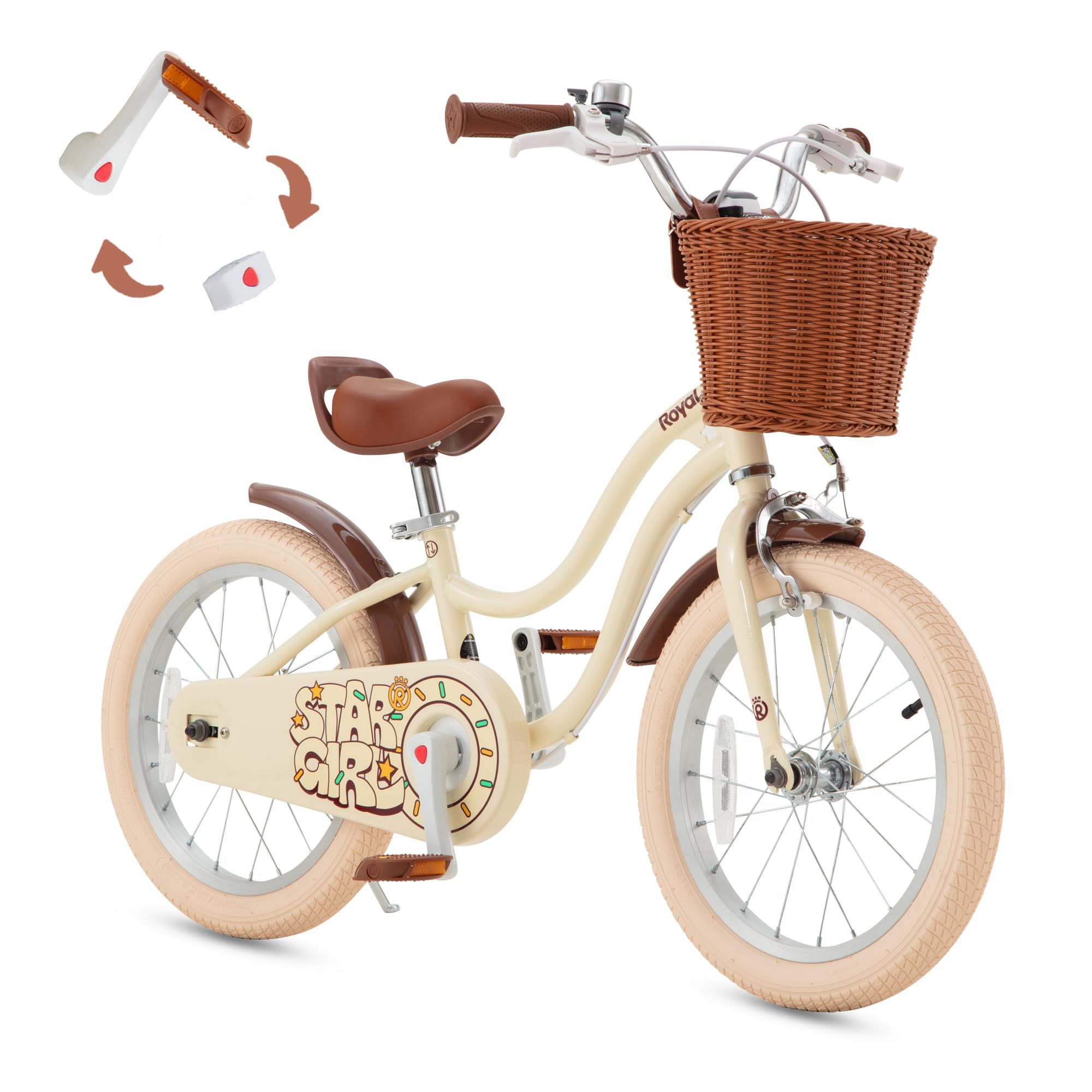 RoyalBaby Girls Bike EZ Kids Bike Stargirl Training Free Balance to Pedal Easy Learning Bicycle, 18 Inch for Toddlers & Big Kids, Brown Image