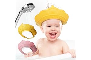 JAGOCY Baby Shower Cap Shield, 2 Pcs Kids Girls Boys Shower Caps Visor Hat for Eye Ear Protection for 0-9 Years Old, Cute Crown Shape Adjustable Silicone Bathing Hat for Toddlers Kids Baby (Pink Yellow)