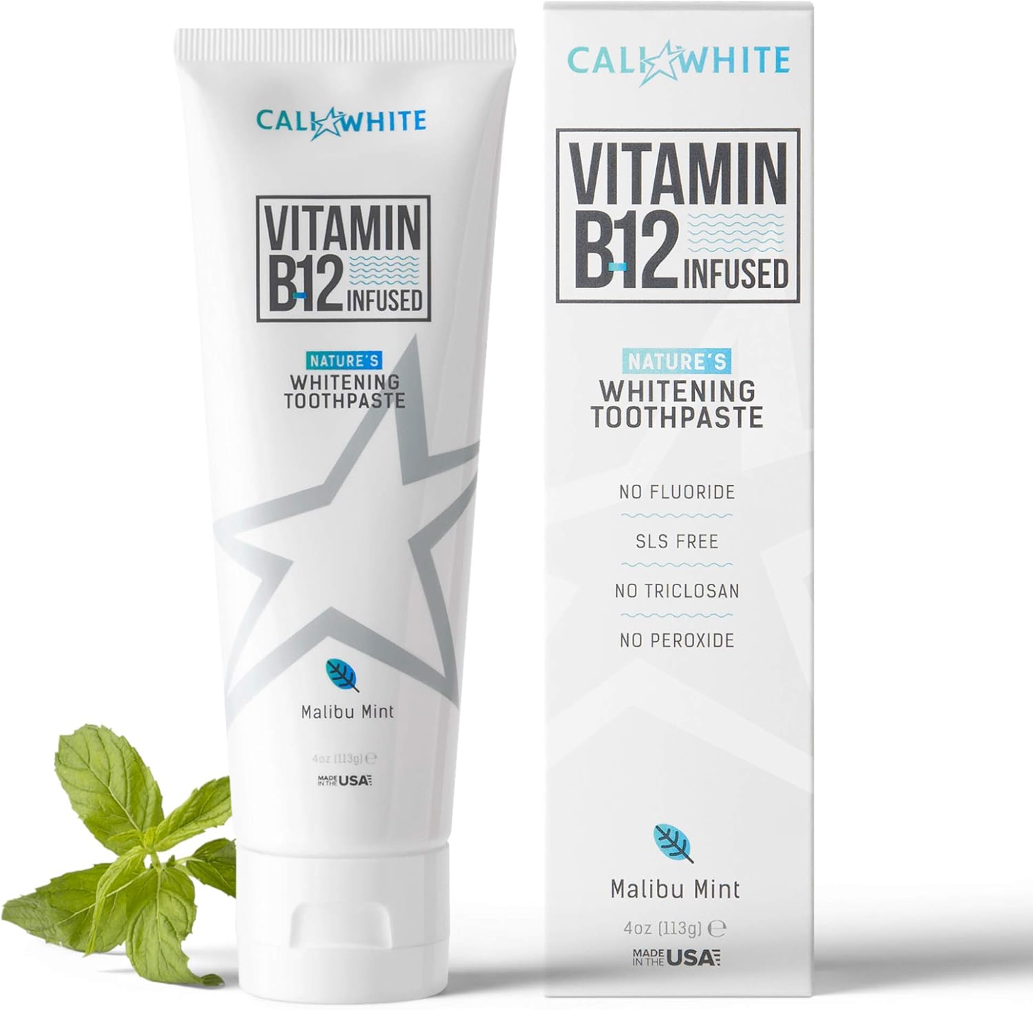 Cali White VEGAN TEETH WHITENING TOOTHPASTE with VITAMIN B12, All Natural & Organic, Fluoride