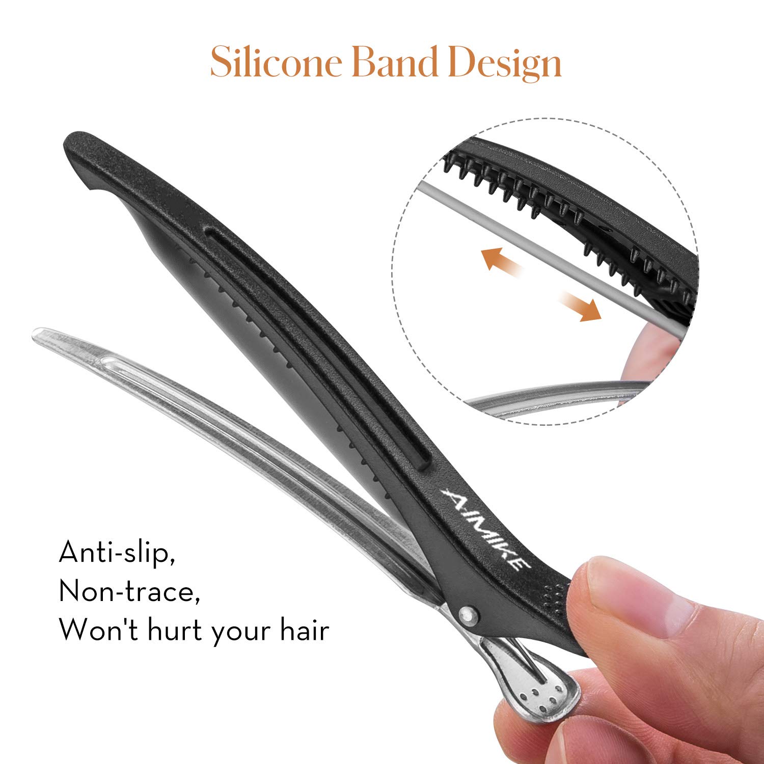 Hair Clips, AIMIKE 6 Pack Hair Clips for Styling and Sectioning, Non Slip Hair Clips with Silicone Band, No-Trace Hair Clips for Thick and Thin Hair - Professional Salon Hair Clips : Beauty