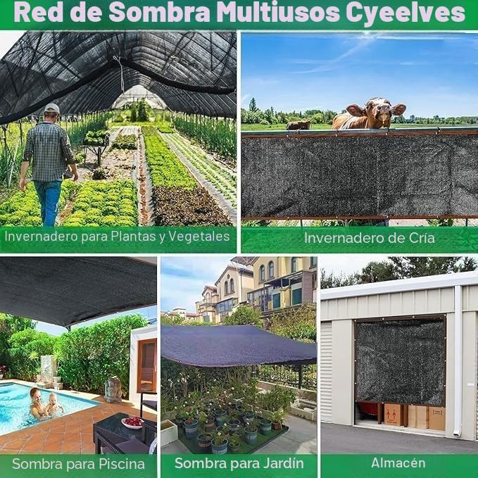 Red de sombreado 2 x 5 m, Red de protección Solar con Ojales, Tejido de protección Visual 90% Efecto sombreado, Red de protección Solar para Invernadero, Red de Sombra para jardín, Red de protección