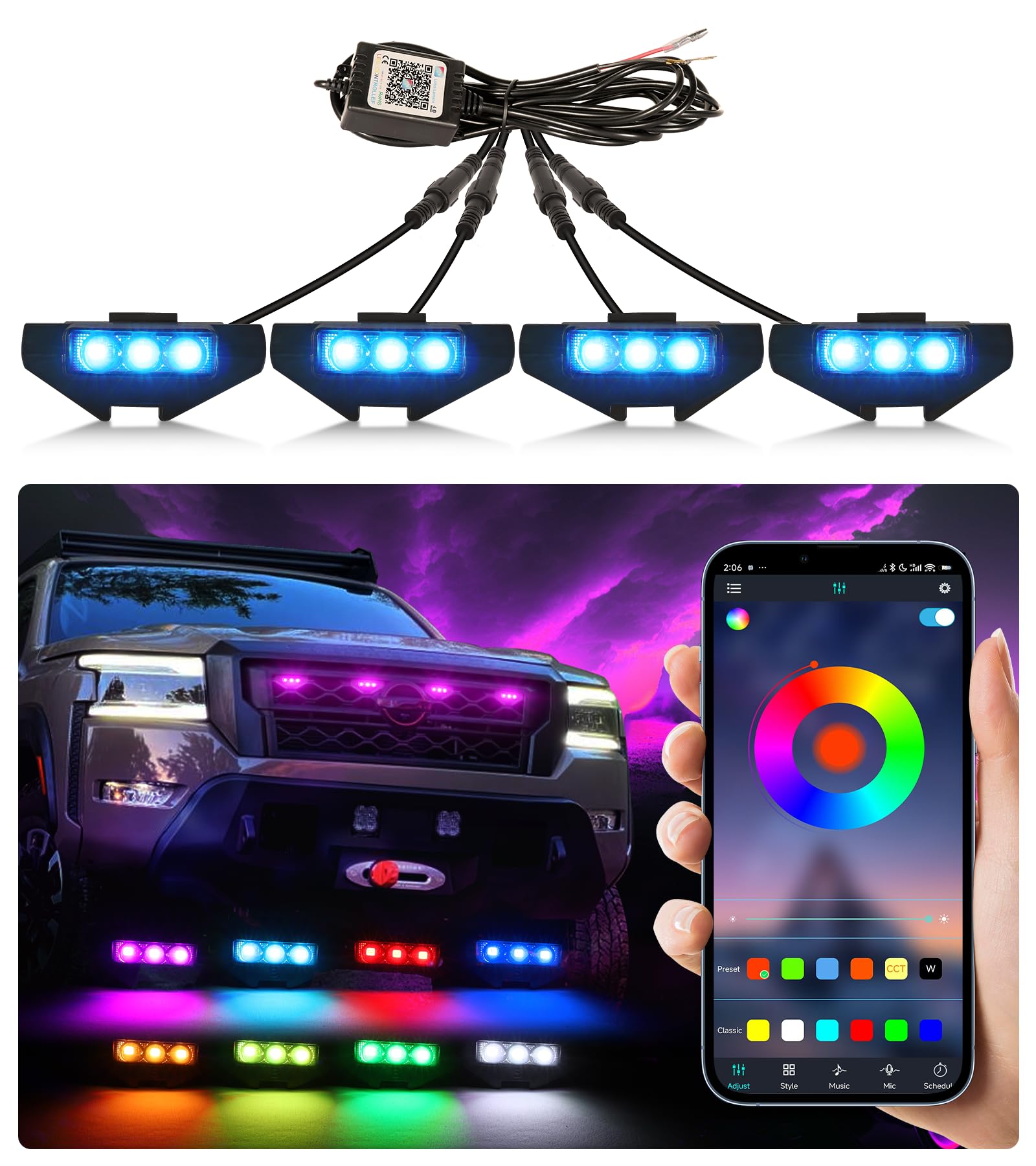 Photo 1 of ***ONE LIGHT NONFUNCTIONAL*** Grill Lights for Nissan Frontier 2022-2024 Front Bumper Grille Marker Accent Head Lamps DRL PRO 4X X S SV SL Accessories (RGB)