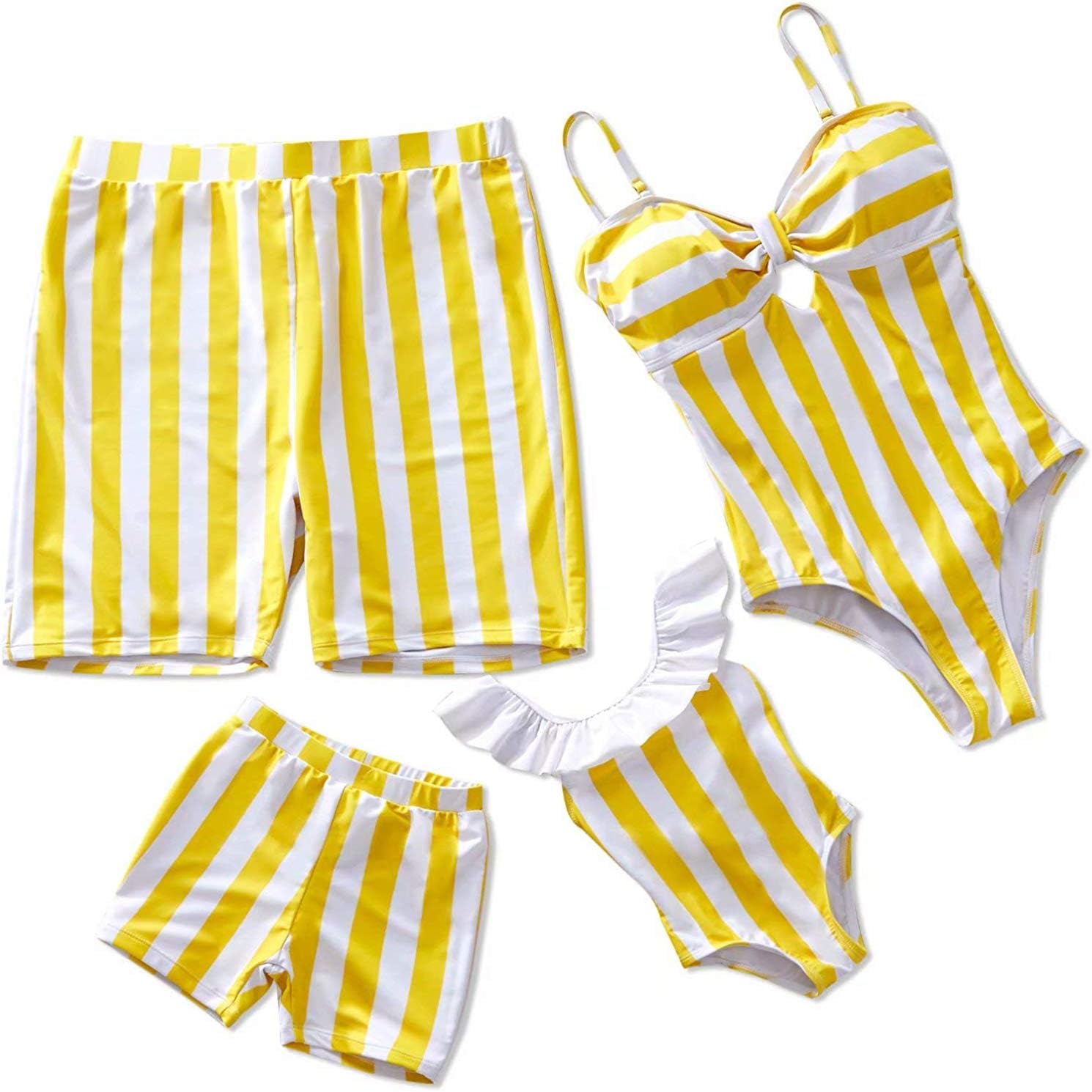 IFFEIFamily Matching Swimwear One Piece Bathing Suit Striped Hollow Out Monokini Mommy and Me Beachwear
