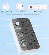 Hulker Extension Lead 8in1 3 AC Outlets 5 USB Ports 2m Cord 3250W 13A view 3
