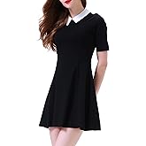 Aphratti Women's Short Sleeve Peter Pan Collar Cute Skater Dress Fit and Flare A-Line Casual Dresses