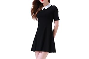 Aphratti Women's Short Sleeve Peter Pan Collar Cute Skater Dress Fit and Flare A-Line Casual Dresses