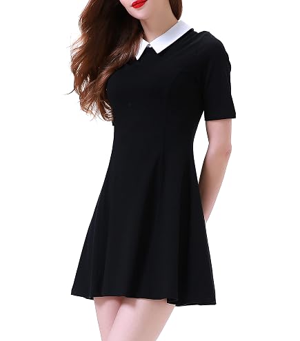 black long sleeve dress with white collar Aphratti Women's Fall Dresses 2025 Casual Peter Pan A Line Fit and Flare Skater Goth X-Small at Amazon Women's Clothing store quality material Pattern:Reef Road corset hoco dresses A-Line hosting_day3