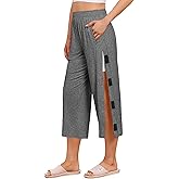Deyeek Women's Tear Away Breakaway Capri Pants Post Surgery Recovery Hip Knee Ankle Replacement Adaptive Magic Tape Wide Leg