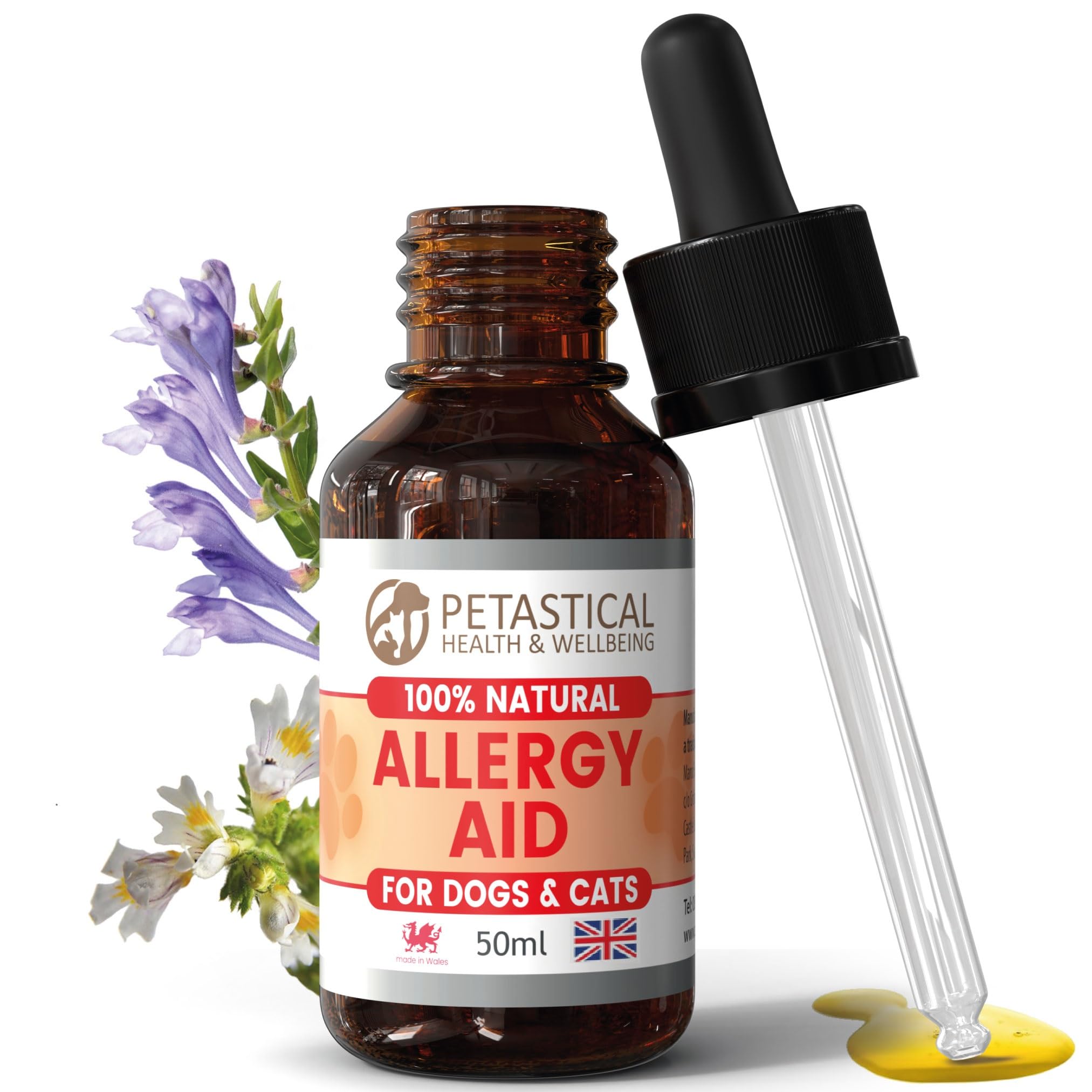 Petastical Allergy and Itch Immunity, Natural Liquid Supplement Drops for Dogs Cats, Skin, Eyes, Ears, Paws, Licking, No Nasty Chemicals, Made in UK (50ml)