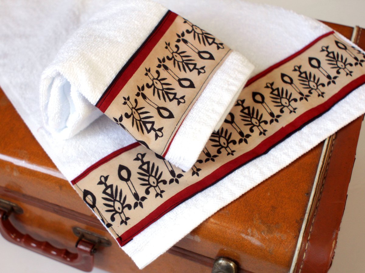 African Print Fingertip Towels, Red and Brown Hand Towels