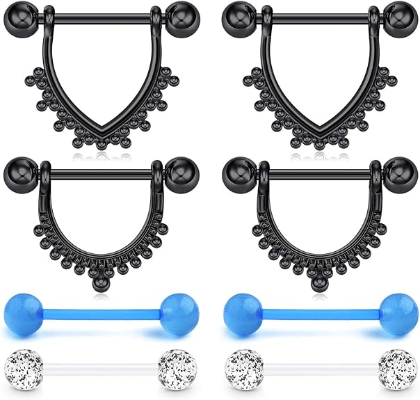 4 Paires 14G Piercing Teton Acier Chirurgical Femme Homme Droit Barbell