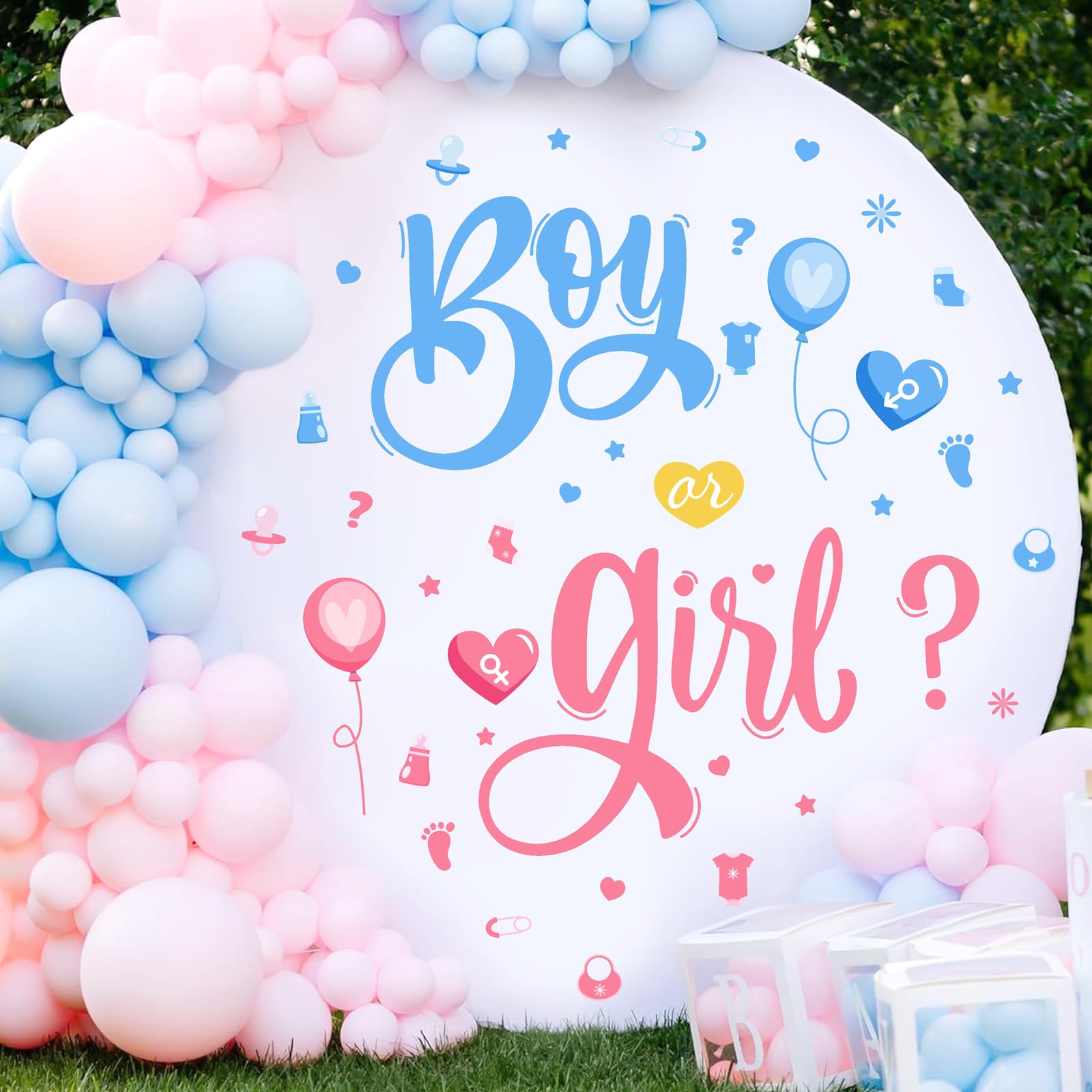 Boy or Girl Sign Gender Reveal Party Decorations He or She Decals Sign Peel and Stick Theme Decals Baby Shower Welcome Sign for Arch Decor (Pink & Blue)