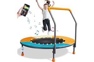 JOY SPOT! 3FT Toddler Trampoline for Kids Ages 1-6, 36" Foldable Mini Trampoline with Adjustable Handle, Indoor/Outdoor Rebounder, Colorful Jumping Mat, Quiet Elastic Band, Safety No-Gap, Max Load 100 LBS