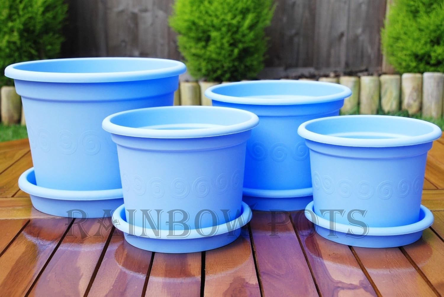 Coloured plastic flower plant pots planter with saucer 13, 15, 17, 19