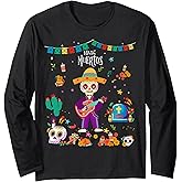 Dia De Los Muertos Mexican Boy Tee Kids Skeleton Sugar Skull Long Sleeve T-Shirt