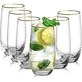 Icesip Drinking Glasses Set of 6, 18 oz Gold Rimmed Glassware Cups Drinking Crystal Tall Highball Glasses Drinking Set for Mojito Juice Water Beverage Cocktail