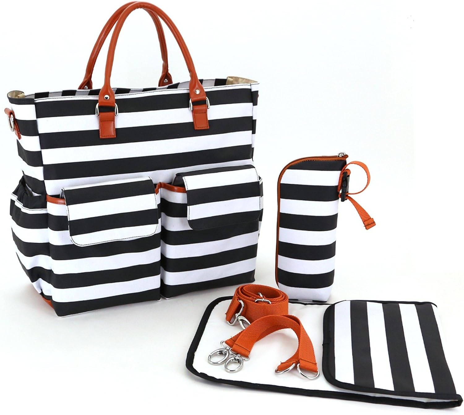 white luggage with tan trim