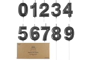 BEAN LIEVE Black Number Candles 0-9 (10-Pcs) | Numeric Birthday Cake Candles with Digits 1-9 & 0 | Luxury Wax Numbers for Par