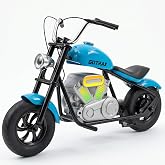 Gotrax Retro Motorcycle for Kids 8+, 12" Tires,Max 9 Miles,6/10Mph 2 Speeds | 12" Pneumatic Tires, 24V Safe Lead-Acid Battery, 250W Motor, Built-in Music &amp; Ambient Lights, Electric bike for kids,Blue