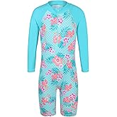 TFJH E 1PCS Long Sleeve Girls Bathing UPF 50+ Rash Guard Suits Swimsuts Zip 3-14Y