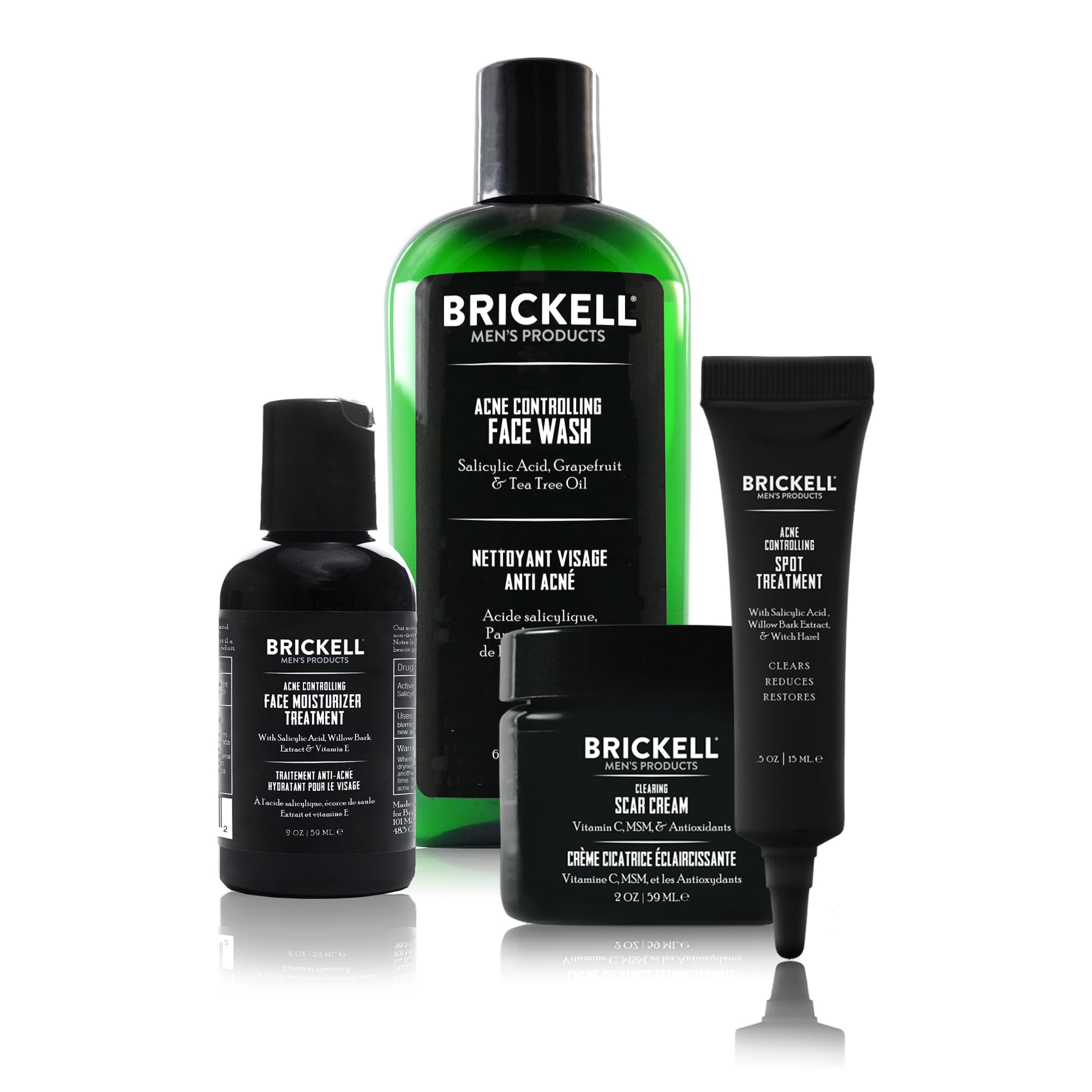 Brickell Men's Acne Controlling System for Men, Acne Fighting Face Moisturizer Treatment, Face Wash, Spot Treatment, and Scar Cream, Natural & Organic