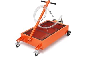 Oil Drain Pan, 15-Gallon Low Profile Electric Oil Drain Pan with 12V Pump, 8 Ft Hose,Wheels & T Folding Handle,Heavy-Duty Met
